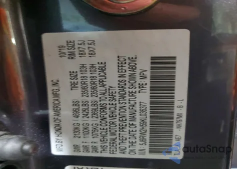 2019 Honda Cr-V Ex z USA, uszkodzony, nr VIN 5J6RW2H59KL036377